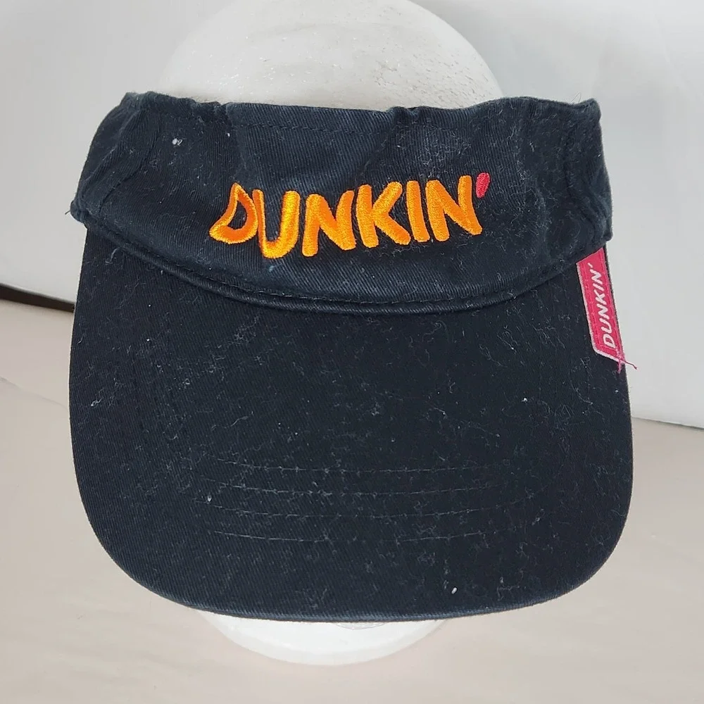 Dunkin Visor Hat Mens Black One Size Adjustable‎ Curved Brim Embroidered Logo